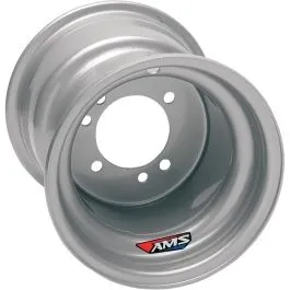 AMS AMS100 WHEEL STANDARD SPUN STEEL POWDER COATED 8X8 5 3/100 3.5+5 REAR SILVER
