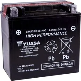 YUASA YTX14H-BS(CP) BATTERY YTX12V 150 MM X 86 MM X 145 MM LEAD ACID MAINTENANCE FREE REPLACEMENT BLACK