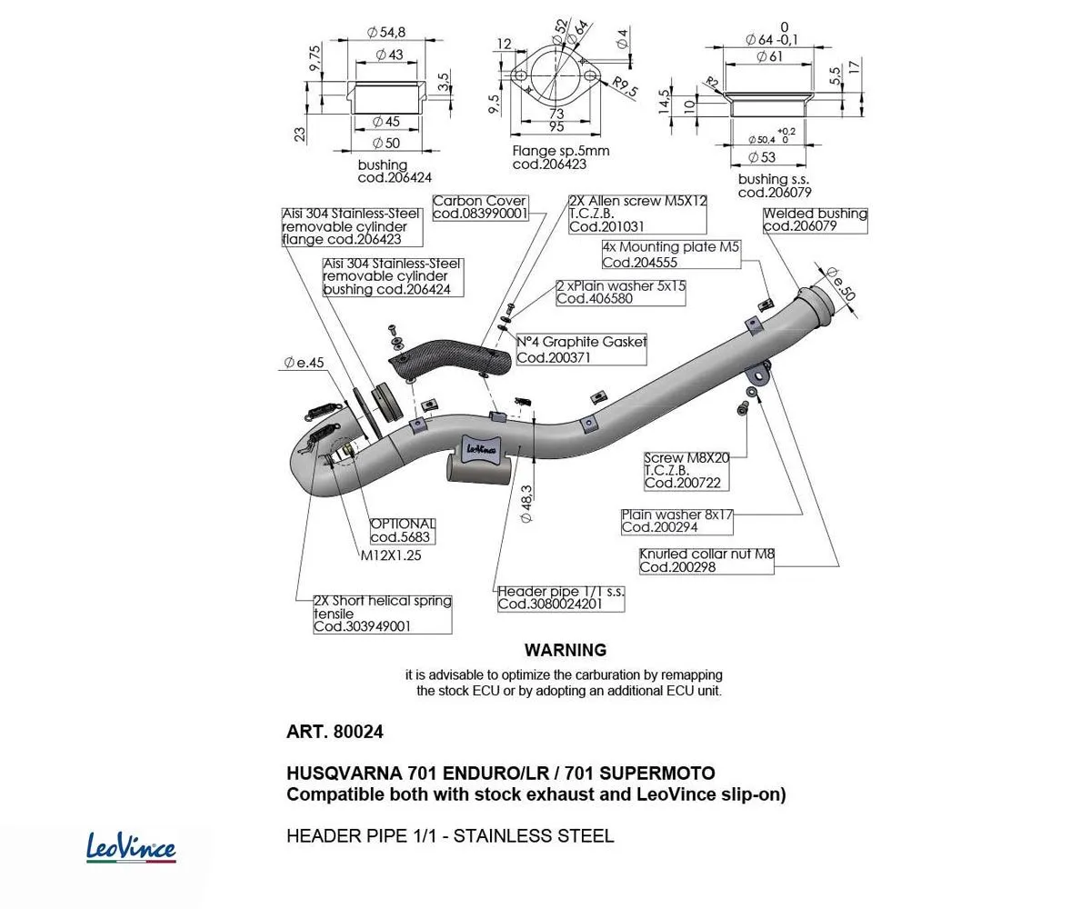 Collettori Di Scarico Acciaio Inox Leovince Husqvarna 701 Supermoto / Enduro / Enduro Lr 2022-80024-249798