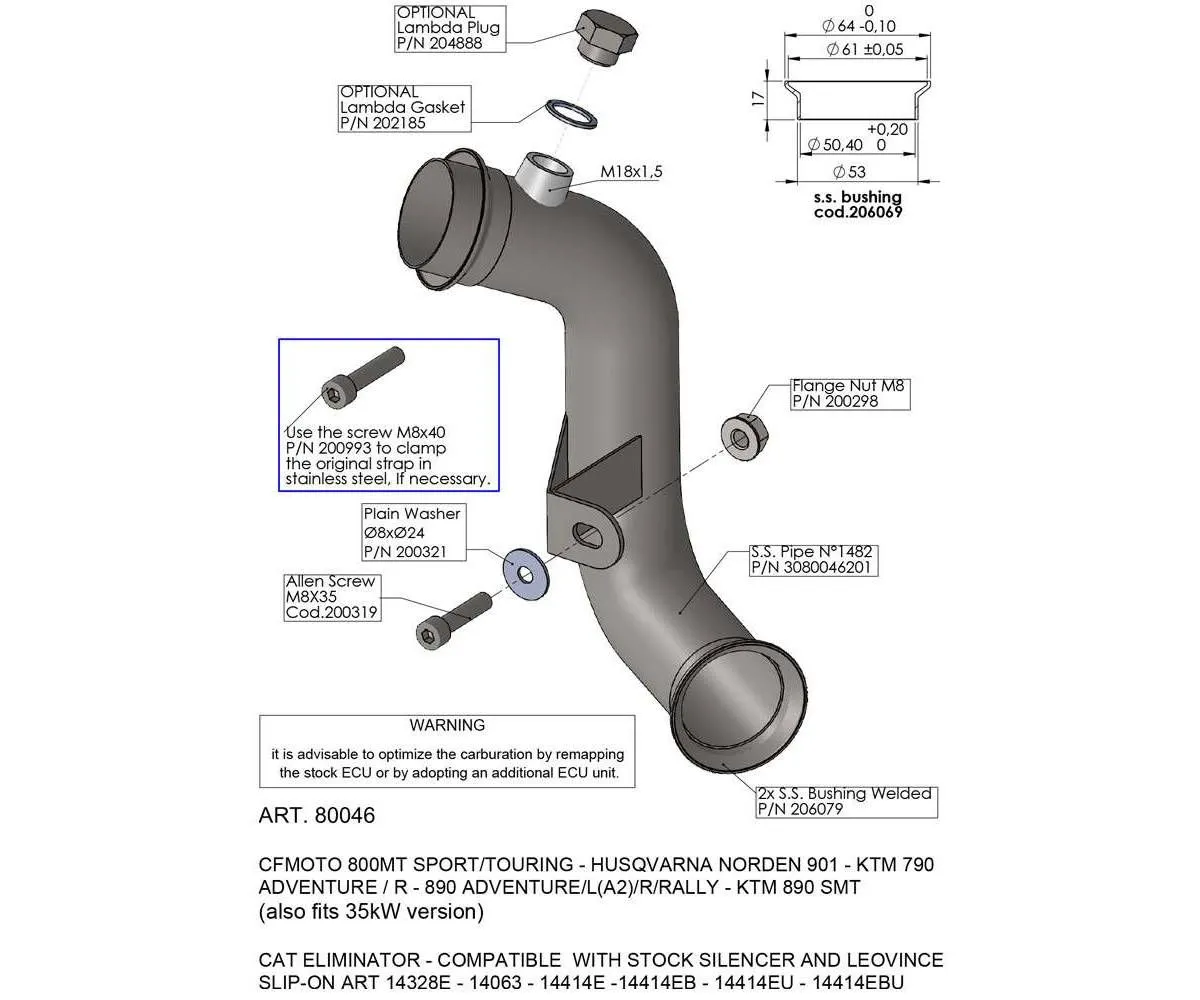 Raccordo Elimina Catalizzatore Leovince Cf Moto 800 Mt Sport/touring/explore/limited Edition 2022 > 2024-80046-419698