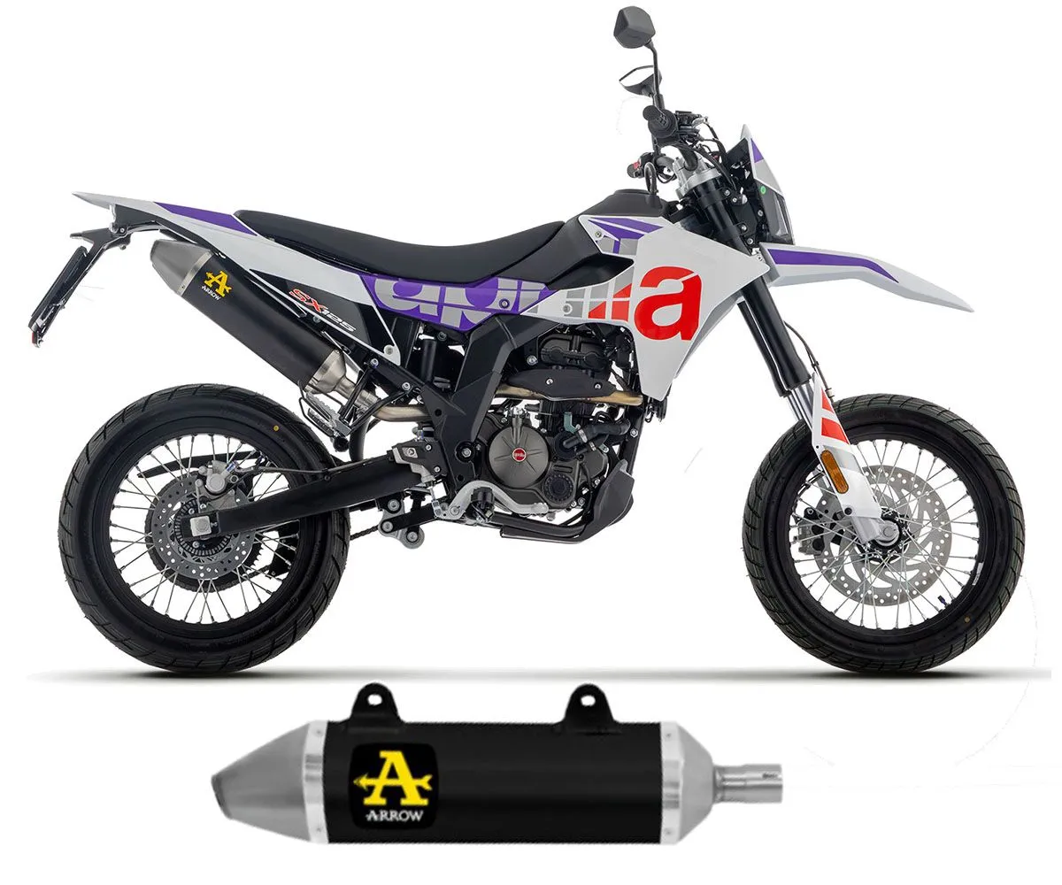 Terminale Di Scarico Arrow Thunder Aluminio Nero Con Fondello Inox Per Aprilia Rx / Sx 125 2025-52013AON-424979