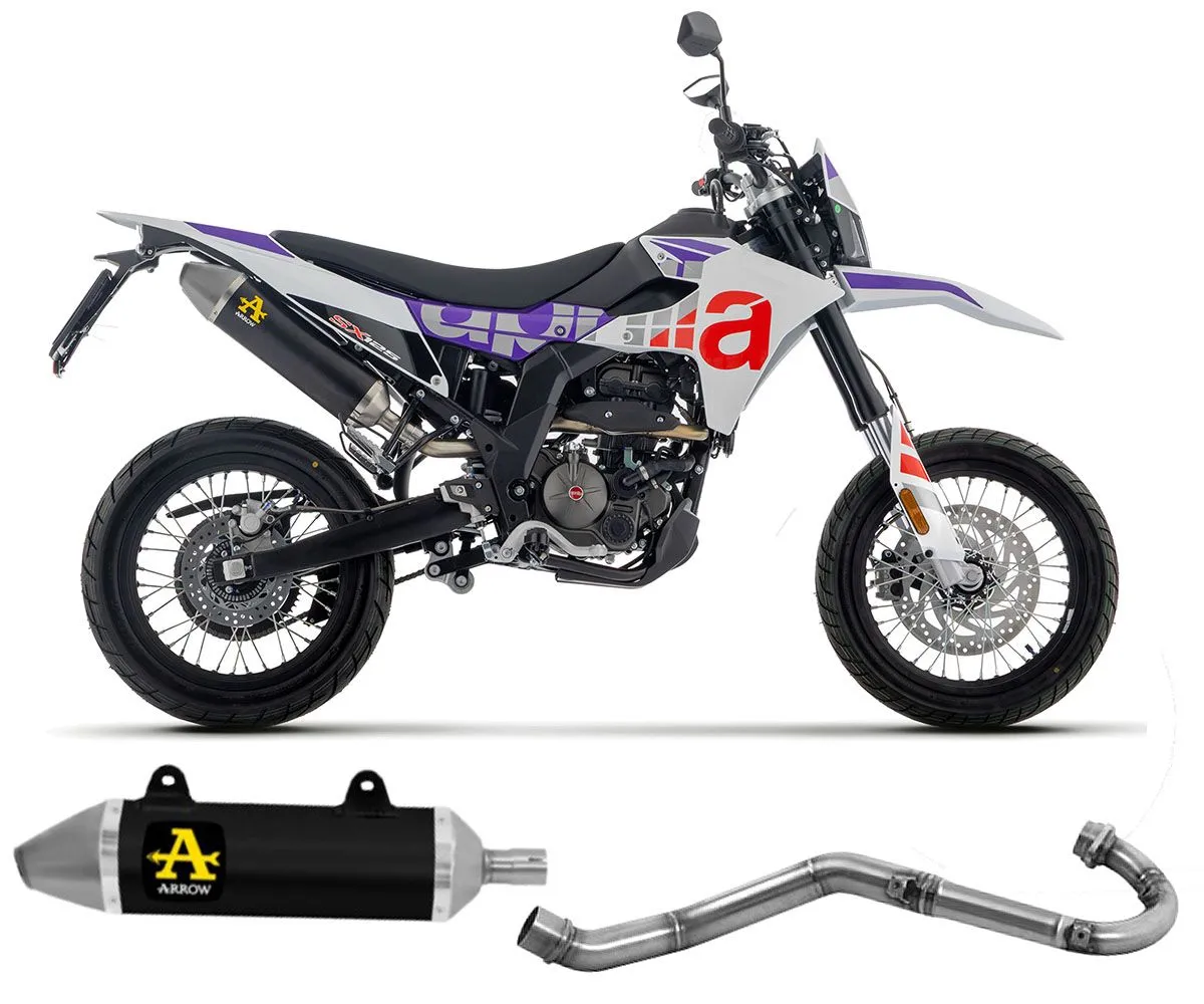 Scarico Completo Arrow Thunder Aluminio Nero Con Fondello Inox Per Aprilia Rx / Sx 125 2025-52013AON--52007PD-424977