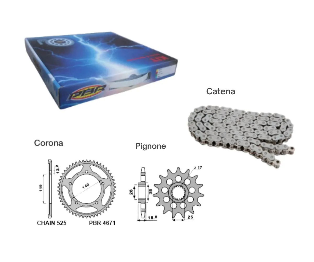 Ek1286g Kit Trasmissione Pbr Catena Corona Pignone 17 / 44 / 525 Pbr Bmw F 900 R 2020 > 2024.-EK1286G-414919