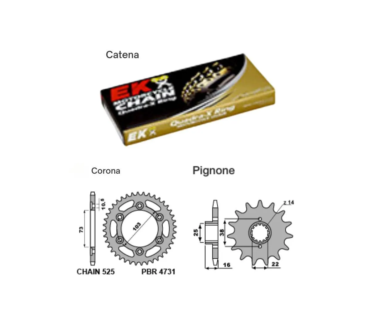 Ek2123g Kit Trasmissione Pbr Catena Corona Pignone 15 / 49 / 525 Pbr Ducati Desertx2021 > 2025-EK2123G-415318