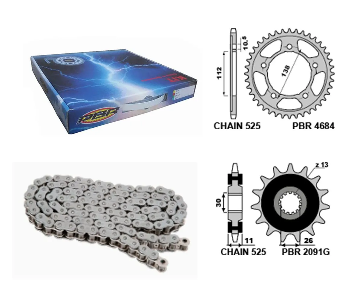 Ek765gom Kit Trasmissione Pbr Catena Corona Pignone 16 / 45 / 525 Pbr Yamaha Tracer 9 Gt 2021 > 2024.-EK765GOM-415176