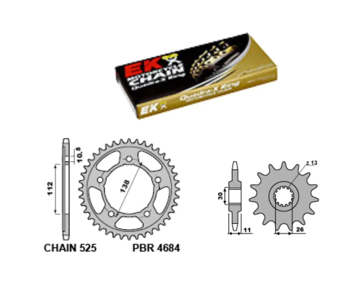Ek495g Kit Trasmissione Pbr Catena Corona Pignone 16 / 45 / 520 Pbr Yamaha Mt 09 2021 > 2025.-EK-495G-415952