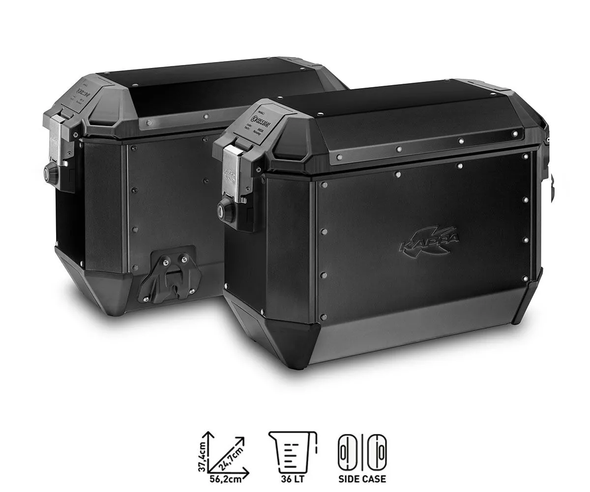 Coppia Valigie Laterali Alluminio Black K Mission 36lt. Kappa + Portavaligia Per Moto Guzzi V85 Tt 2024 > 2025-KMS36BPACK2--KLO8209MK-419684